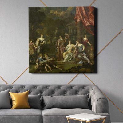 Allegorizing Group Portrait of the Children of Diederic Pietersz van Leyden van Leeuwen, Burgomaster of Leiden, and Alida Paets (1679) by Daniël Mijtens II Square Canvas Wall Art