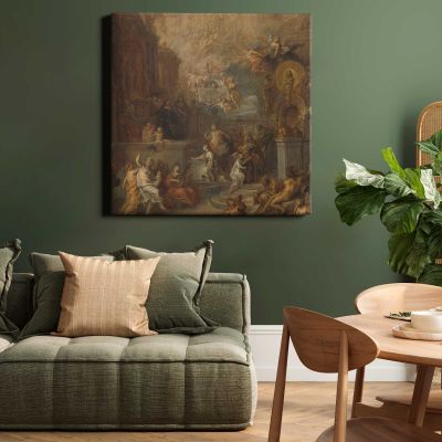 Allegory of the Farewell of William III from Amalia van Solms following the transfer of Regency to the States General (1661) by Theodoor van Thulden Square Canvas Wall Art