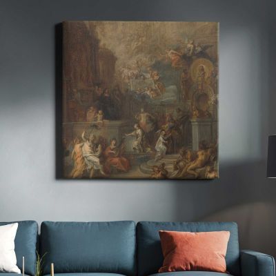 Allegory of the Farewell of William III from Amalia van Solms following the transfer of Regency to the States General (1661) by Theodoor van Thulden Square Canvas Wall Art