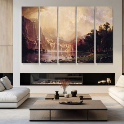 Among the Sierra Nevada Mountains by Albert Bierstadt Canvas Wall Art Print