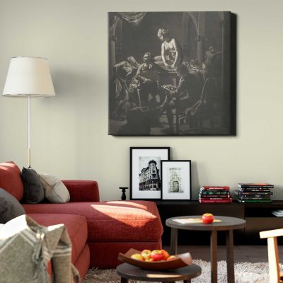 An Academy by Lamplight Square Canvas Wall Art