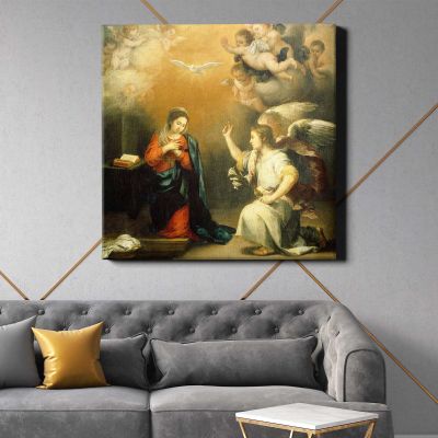 Annunciation to the Virgin (ca. 1660–1680) by Bartolomé Esteban Murillo Square Canvas Wall Art