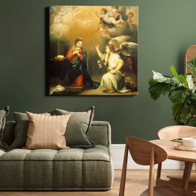Annunciation to the Virgin (ca. 1660–1680) by Bartolomé Esteban Murillo Square Canvas Wall Art
