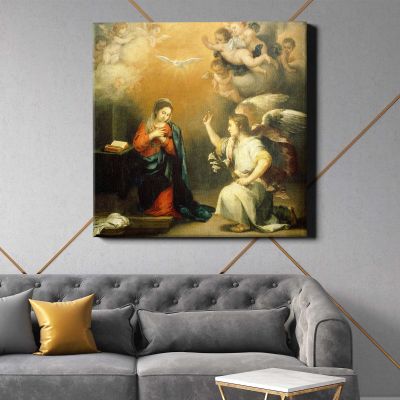 Annunciation to the Virgin (ca. 1660–1680) by Bartolomé Esteban Murillo Square Canvas Wall Art