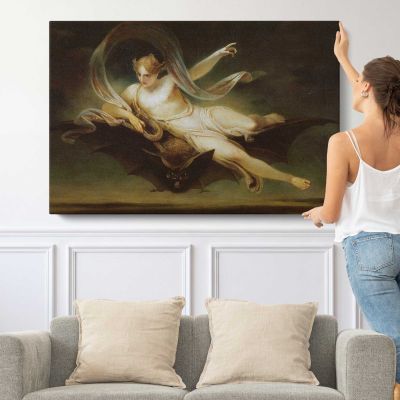 Ariel on a Bat’s Back by Henry Singleton Canvas Wall Art Print