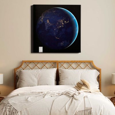 Asia and Australia at Night from NASA Satellite Imagery Square Canvas Wall Art