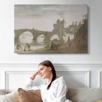 Bridge Across the Loire at Amboise by Doomer Lambert Harmensz Canvas Wall Art Print