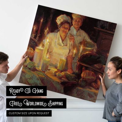 Candlelit Kitchen Scene by Daniel Gerhartz Square Canvas Wall Art