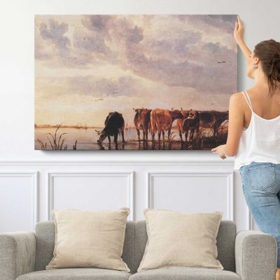 Cattle by the River by Aelbert Cuyp Canvas Wall Art Print