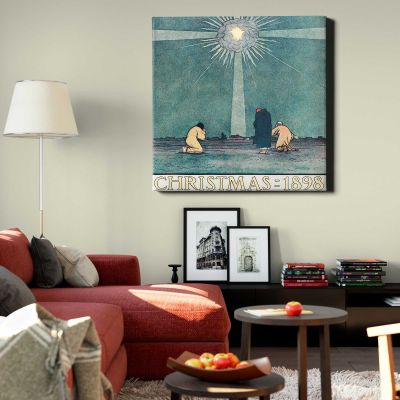 Christmas Poster (1898) by Harvey Ellis Square Canvas Wall Art