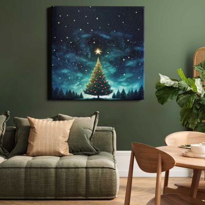 Christmas tree christmas night plant Square Canvas Wall Art