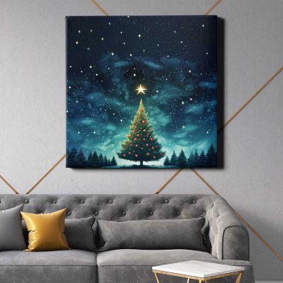 Christmas tree christmas night plant Square Canvas Wall Art
