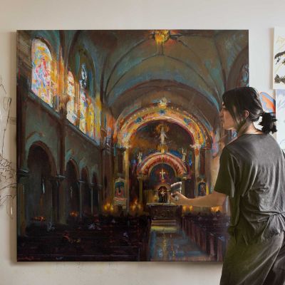 Church Interior by Daniel Gerhartz Square Canvas Wall Art