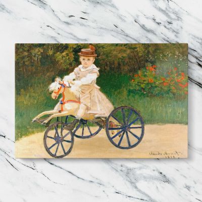 Jean Monet on His Hobby Horse by Claude Monet Canvas Wall Art Print