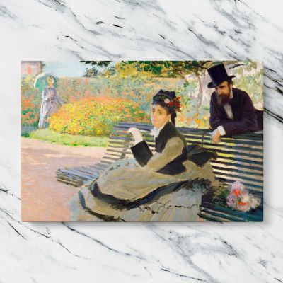 Camille Monet on a Garden Bench by Claude Monet Canvas Wall Art Print