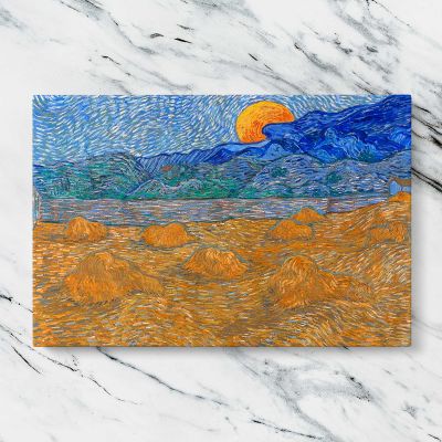 Landscape with Wheat Sheaves and Rising Moon by Vincent van Gogh Canvas Wall Art Print