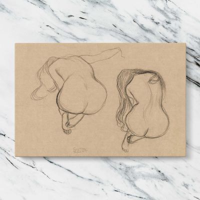 Two Studies of a Seated Nude by Gustav Klimt Canvas Wall Art Print