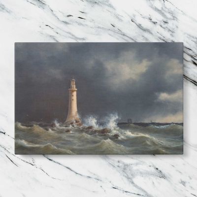 Eddystone Lighthouse by Anton Melbye Canvas Wall Art Print