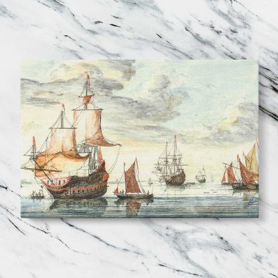 Ships on a calm sea by Johan Teyler Canvas Wall Art Print