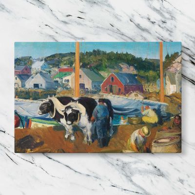 Ox Team at Matinicus Wharf by George Bellows Canvas Wall Art Print