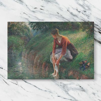 Woman Bathing Her Feet in a Brook by Camille Pissarro Canvas Wall Art Print