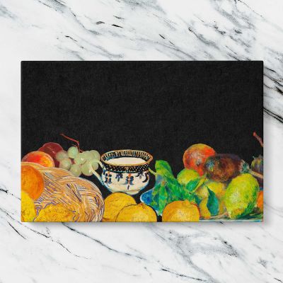 Fruit and Teacup on Black Canvas Wall Art Print