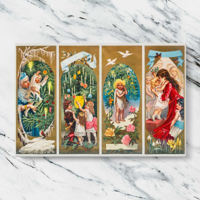 Victorian Christmas Angels and Family Panels Canvas Wall Art Print