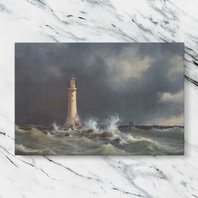 Eddystone Lighthouse by Anton Melbye Canvas Wall Art Print