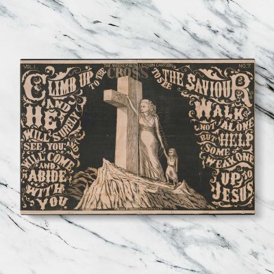 Climb up the Cross Vintage Christian Illustration Canvas Wall Art Print