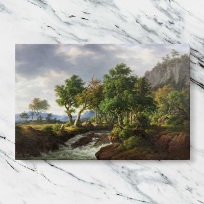 Rocky Stream and Woodland Landscape Canvas Wall Art Print