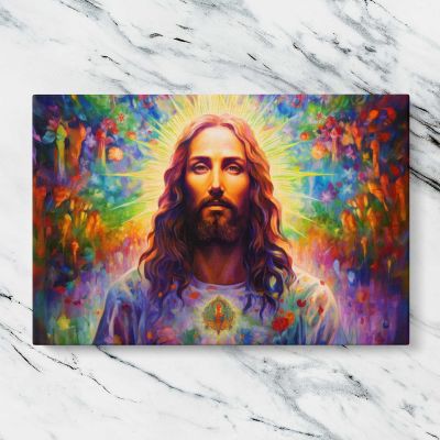 Colourful Psychedelic Jesus Portrait Canvas Wall Art Print