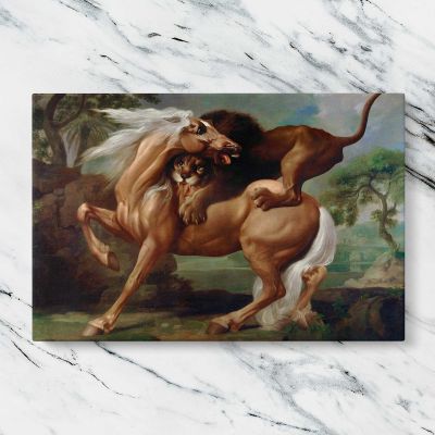 A Lion Attacking a Horse by George Stubbs Canvas Wall Art Print