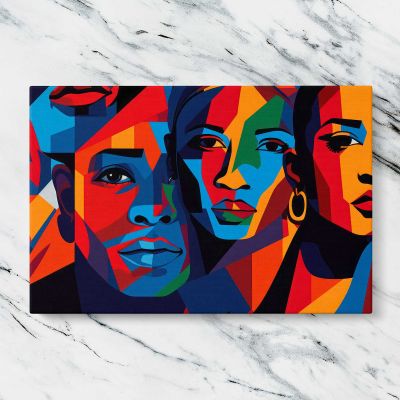Colourful Geometric Portraits of Women Canvas Wall Art Print