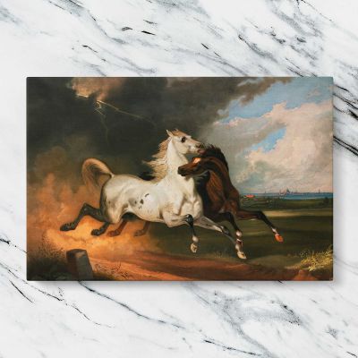 Horses beneath Storm Clouds Canvas Wall Art Print