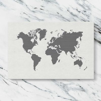 Black Striped World Map Canvas Wall Art Print