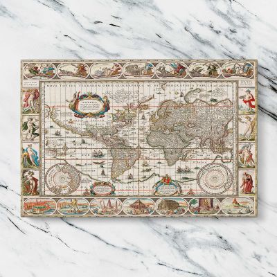 Decorative Antique World Map by Jan Aertse van den Ende Canvas Wall Art Print