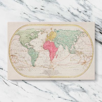 Vintage Oval World Map by Mathieu Albert Lotter Canvas Wall Art Print