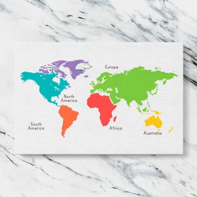 Colourful World Continents Map Canvas Wall Art Print