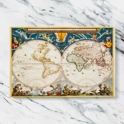 Decorative Double Hemisphere World Map by Joan Blaeu Canvas Wall Art Print
