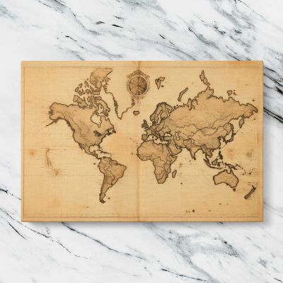 Sepia Antique World Map with Compass Canvas Wall Art Print