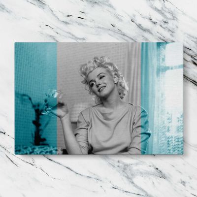Marilyn Monroe Smiling Turquoise Portrait Canvas Wall Art Print