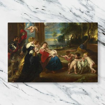 Women and Cherubs in a Classical Garden Canvas Wall Art Print