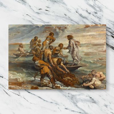 Classical Figures and Cherubs beside the Sea Canvas Wall Art Print