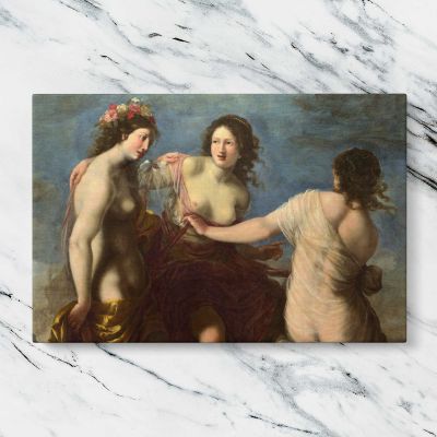 Three Classical Women with Flowers Canvas Wall Art Print