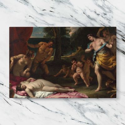 Classical Figures and Cherubs in a Garden Canvas Wall Art Print