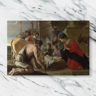 Adoration of the Shepherds in a Classical Setting Canvas Wall Art Print