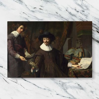 Two Gentlemen with Maps and a Globe Canvas Wall Art Print