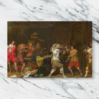 Armoured Figure and Musicians in a Banquet Hall Canvas Wall Art Print