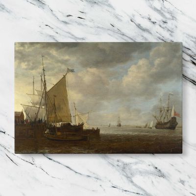 Sailing Boats at a Harbour Quay Canvas Wall Art Print