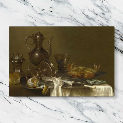 Silver Jug Lemon and Glass Still Life Canvas Wall Art Print